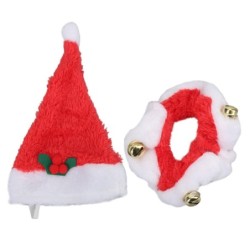 2 Sets Hunde-Weihnachtsmütze, Kragen, Weihnachtsmann-Katzenkostüm mit Glöckchen für Katzen, kleine Hunde L
