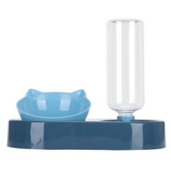 Doppelte Katzennäpfe, Wasser- und Futternapf-Set, automatischer Wasserspender, Flasche, Haustier-FeederBox-Verpackung blau