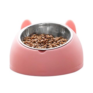 Tierfutter-Wassernapf aus Edelstahl, abnehmbar, rutschfest, Cartoon-Form, Futternapf für Hunde und Katzen, Rosa weiß