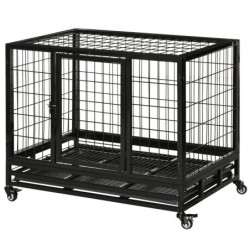 PawHut Käfig für Hunde Tierkäfig Transportkäfig auf Rädern 2 abschließbare Türen herausnehmbares Tablett max. 150 kg 92L x 62