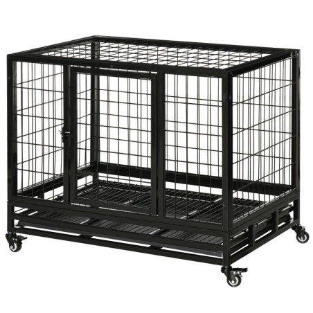 PawHut Käfig für Hunde Tierkäfig Transportkäfig auf Rädern 2 abschließbare Türen herausnehmbares Tablett max. 150 kg 92L x 62