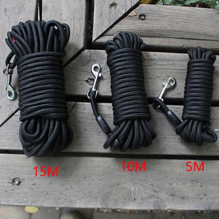 Praktische Hundeleine für mittelgroße und große Hunde, 5 m/10 m/15 m, schwarze Nylon-Hundeleine, Outdoor-Walking-Training S