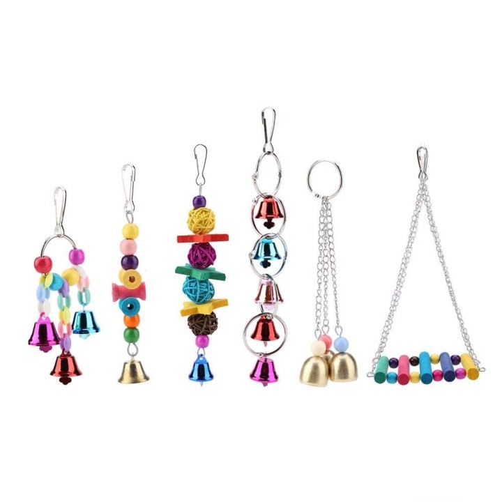 ochun Bird Toy Set of 6 Colorful Colorful Stress Gauge Hanging Bird Educational Toys Bells, Colors, Perches, Relief, Accessor
