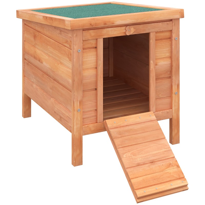 PawHut Kleintierstall Kleintierkäfig 51x42x43 cm mit aufklappbarem Asphaltdach und Rampe, Nagerkäfig Katzenhaus aus Tannenhol
