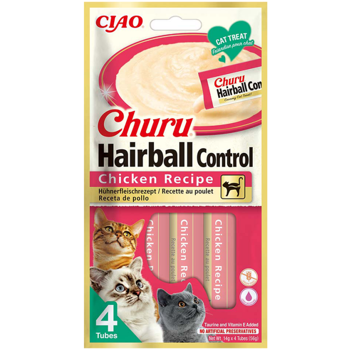 INABA Churu Hairball Chicken 4x14 g ein abschwellendes Leckerli mit Huhn