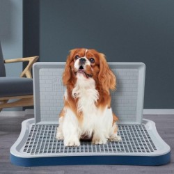Hundetoilette, spritzwassergeschützt, abnehmbares Gitter-Welpen-Töpfchen-Tablett mit Harnsäule, Haustier-Training schwarz
