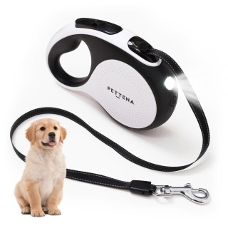 PETTENA Hundeleine, leicht, belastbar, Länge, automatisch, praktisch, robust, Nylon, hochfest, mit Verriegelung [LED-Version]
