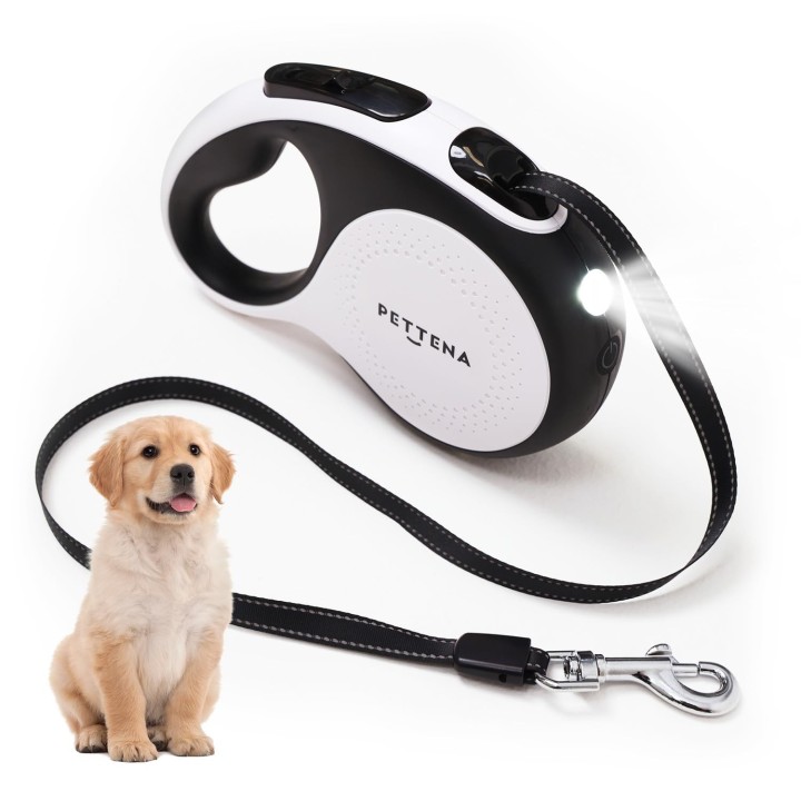 PETTENA Hundeleine, leicht, belastbar, Länge, automatisch, praktisch, robust, Nylon, hochfest, mit Verriegelung [LED-Version]