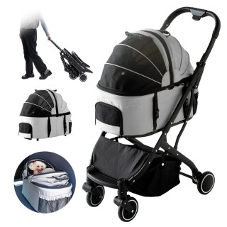 Tansu no Gen Haustierwagen, 3-Wege, bequeme Fahrt, abnehmbar, zusammenklappbar, für kleine Hunde und mittelgroße Hunde, 4 Räd