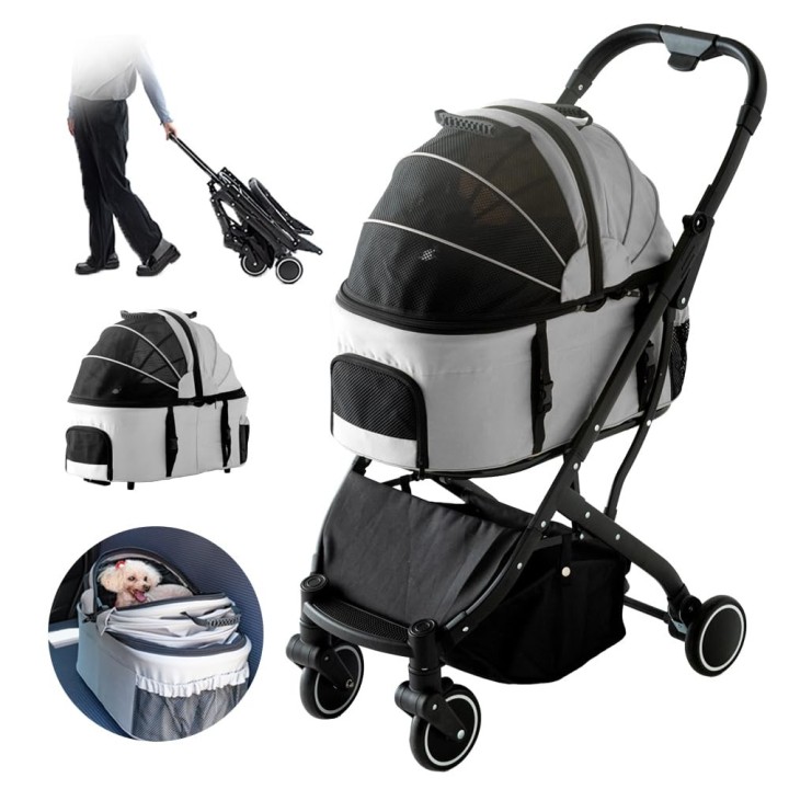 Tansu no Gen Haustierwagen, 3-Wege, bequeme Fahrt, abnehmbar, zusammenklappbar, für kleine Hunde und mittelgroße Hunde, 4 Räd