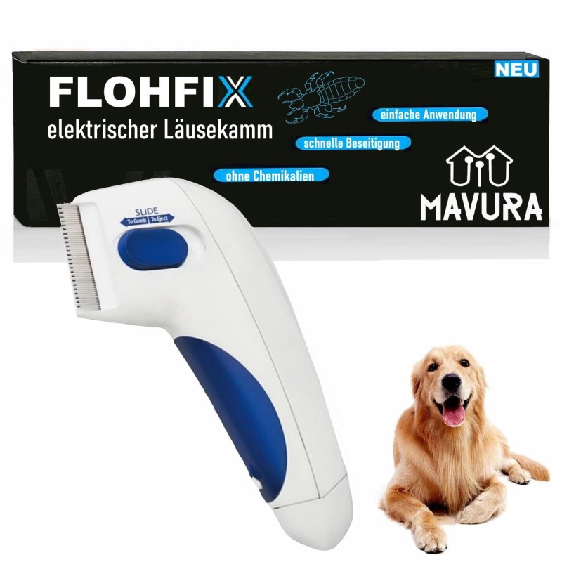 FLOHFIX elektrischer Läusekamm Nissenkamm Flohkamm Hunde Katzen Kinder Läusekamm