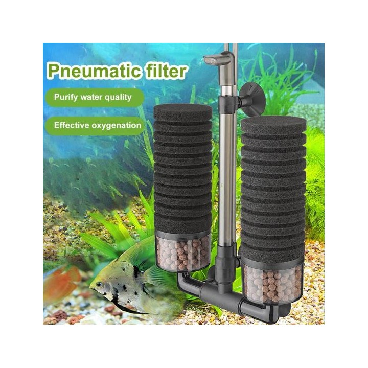 1 Set Aquariumfilter Doppelkopf Reinigen Sie Wasser Effektive Sauerstoffversorgung Schnelle Kultur Biochemischer Schwamm Luft