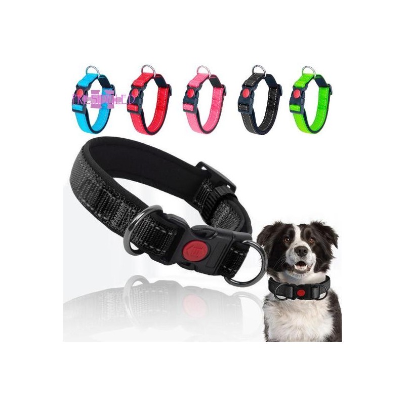 Haustierhalsband, verstellbare Länge, reflektierender Riemen, Schnallenverschluss, Sicherheitsschloss, Metall-D-Ring, reflekt