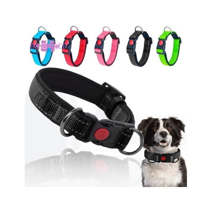 Haustierhalsband, verstellbare Länge, reflektierender Riemen, Schnallenverschluss, Sicherheitsschloss, Metall-D-Ring, reflekt