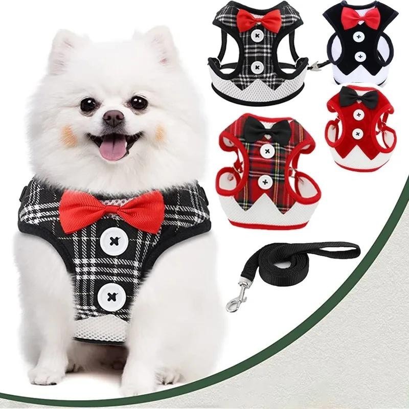 Elegante Hundehalsbänder mit Schleife, Krawatte, Zugseil, Weihnachtsgeschirr für kleine und mittelgroße Hunde, Brustgurt für