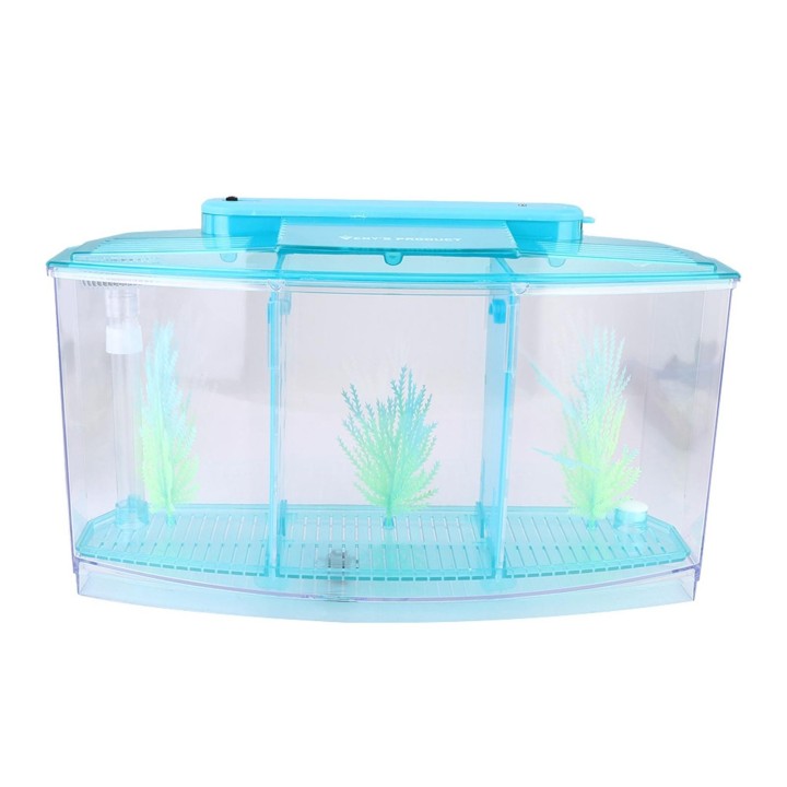 Aquarium Aquarium LED Acryl Drei Divisionen Zucht Isolation Box für kleine Fische(blau) blau