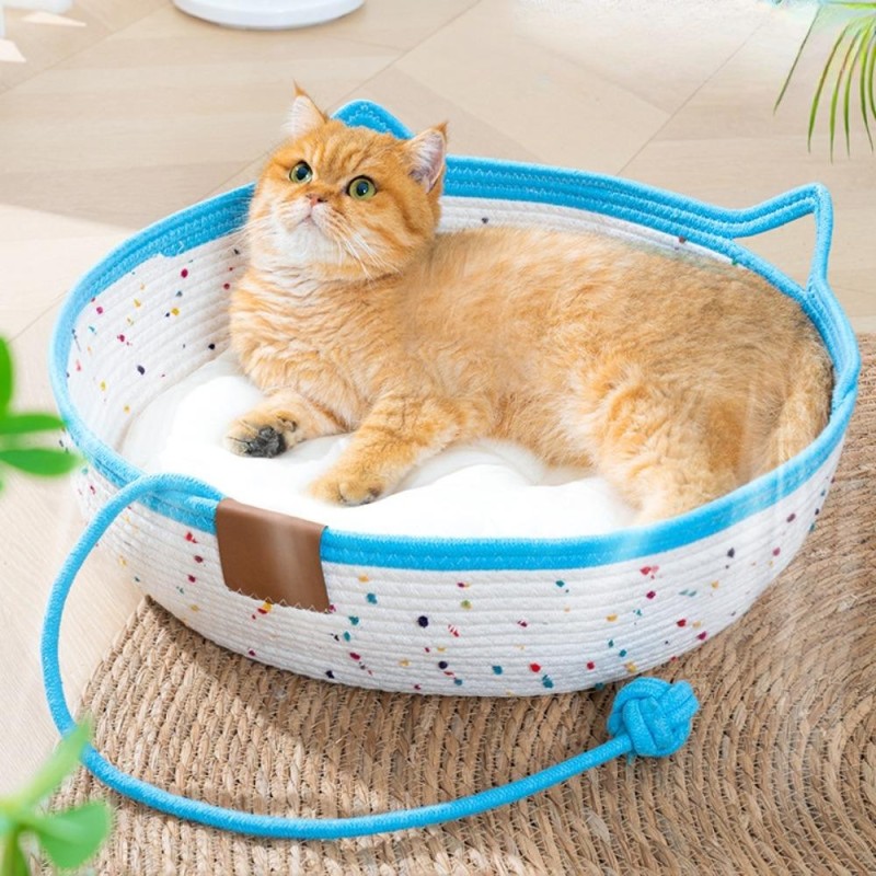 Katzennest, Vier-Jahreszeiten-Universal-Kätzchennester, gewebt, waschbar, Sommer-Kätzchenbett, Cartoon-Katzenohr-Design, Grif