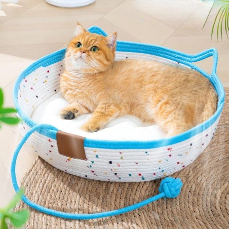Katzennest, Vier-Jahreszeiten-Universal-Kätzchennester, gewebt, waschbar, Sommer-Kätzchenbett, Cartoon-Katzenohr-Design, Grif