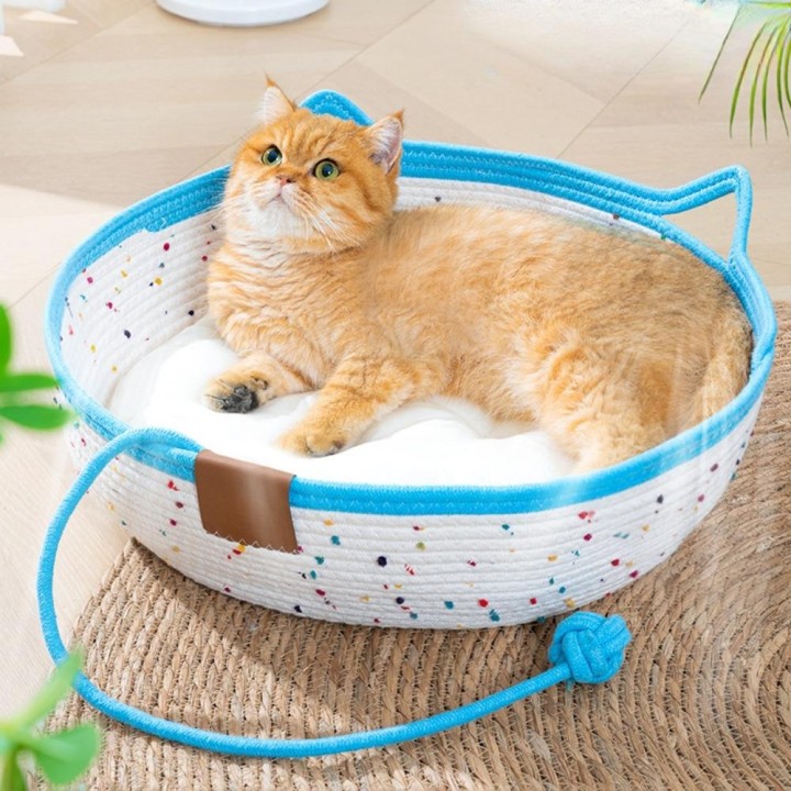 Katzennest, Vier-Jahreszeiten-Universal-Kätzchennester, gewebt, waschbar, Sommer-Kätzchenbett, Cartoon-Katzenohr-Design, Grif