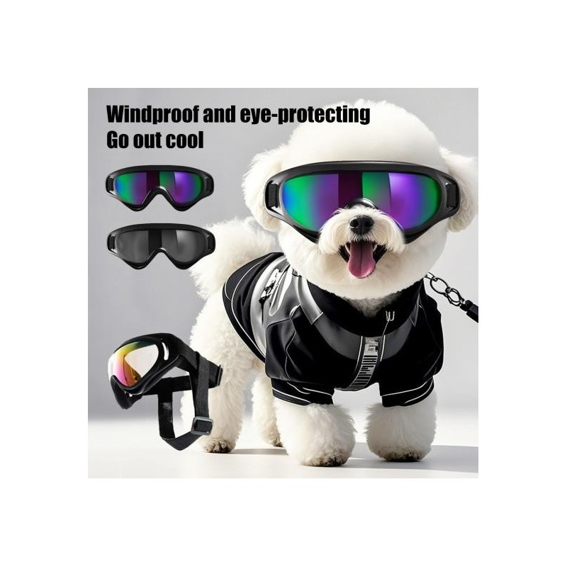 Hundebrille, wind- und staubdicht, beschlagfrei, UV-Schutz, Haustier-Sonnenbrille mit verstellbarem Riemen für Reisen mit Hau