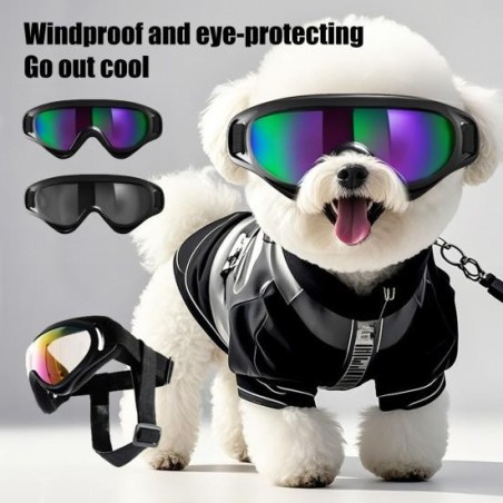 Hundebrille, wind- und staubdicht, beschlagfrei, UV-Schutz, Haustier-Sonnenbrille mit verstellbarem Riemen für Reisen mit Hau