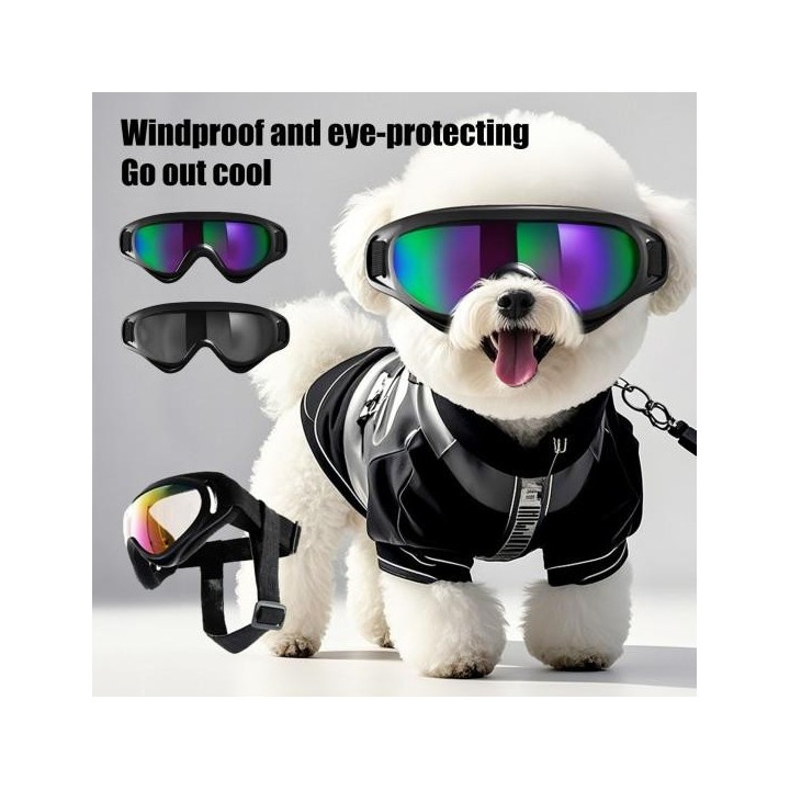 Hundebrille, wind- und staubdicht, beschlagfrei, UV-Schutz, Haustier-Sonnenbrille mit verstellbarem Riemen für Reisen mit Hau
