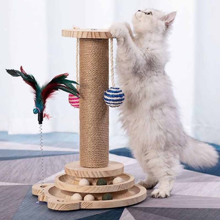 Katzenspielzeug für Haustiere, einteiliges Sisal-Kratzbrett, Katzenklettergerüst aus Massivholz, langlebige Katzengreifsäule