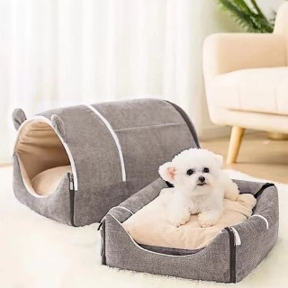 ENCOUNTER Haustier-Kuppel für kleine Katzen und Hunde, für den Innenbereich, für alle kalten Hunde, mit grauem Haus, Bett, Fo