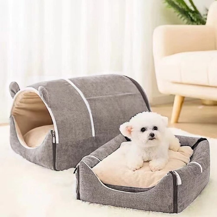 ENCOUNTER Haustier-Kuppel für kleine Katzen und Hunde, für den Innenbereich, für alle kalten Hunde, mit grauem Haus, Bett, Fo