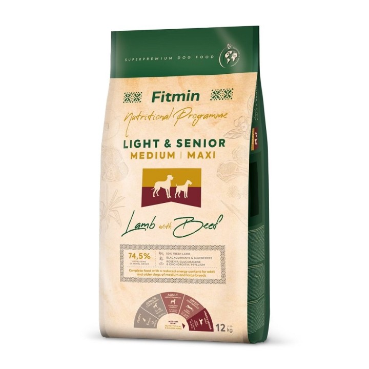 FITMIN Dog Nutritional Programme Medium Maxi Light Senior Lamb&Beef 12 kg für ältere Hunde mittlerer und großer Rassen