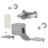 PwaHut Kletterwand Katzen 6-teilig Katzen Kletterwand Set mit Katzenhaus, Hängematte, Plattform, Kratzbaum mit Kratzbrett, Pl