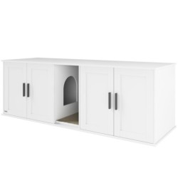 PawHut Katzenklo-Schrank Katzenhaus mit Tür Trennwand Katzentoilette Katzenschrank für große Katzen Beistelltisch Katzenhöhle