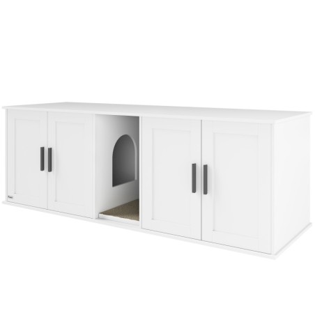 PawHut Katzenklo-Schrank Katzenhaus mit Tür Trennwand Katzentoilette Katzenschrank für große Katzen Beistelltisch Katzenhöhle