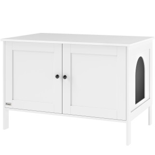 PawHut Katzenklo-Schrank Katzenhaus mit Tür Trennwand Katzentoilette Katzenschrank für große Katzen Beistelltisch Katzenhöhle