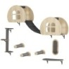 PwaHut Kletterwand Katzen 7-teilig Katzen Kletterwand Set mit Sisalpfostenleiter, Plattform, Kratzbaum mit Kratzbrett, Höhle,