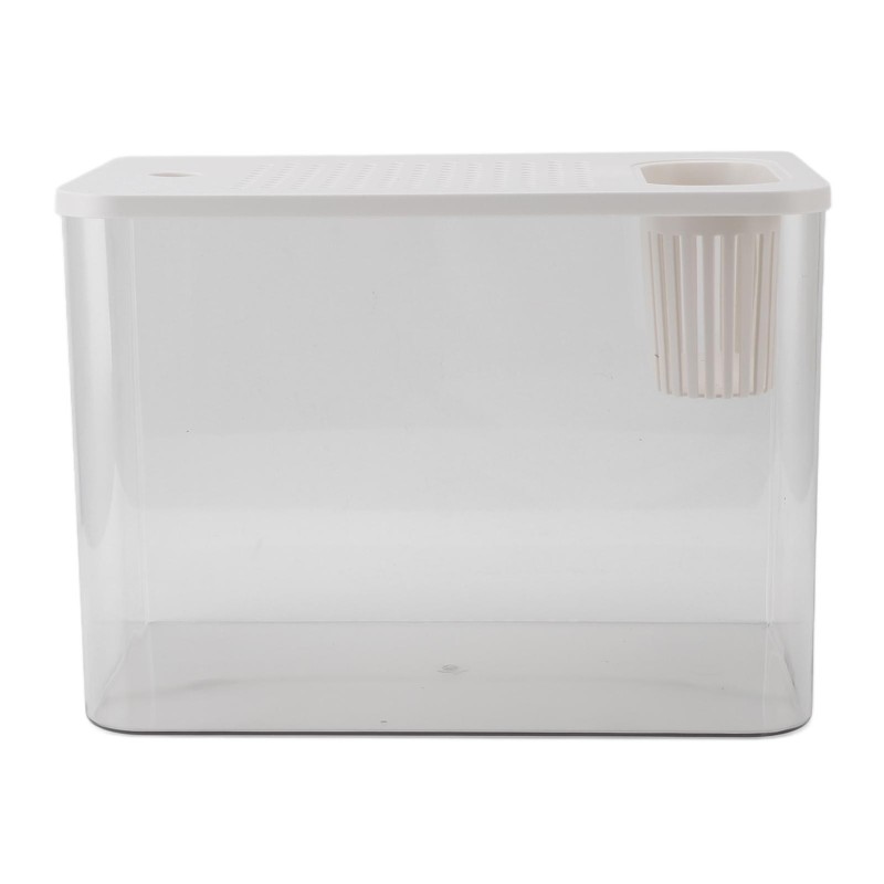 Kleines Aquarium aus Kunststoff, durchsichtig, Mikro-Landschaft, Desktop-Aquarium für Goldfische, Garnelen, Betta-Fische weiß