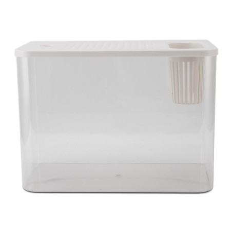 Kleines Aquarium aus Kunststoff, durchsichtig, Mikro-Landschaft, Desktop-Aquarium für Goldfische, Garnelen, Betta-Fische weiß