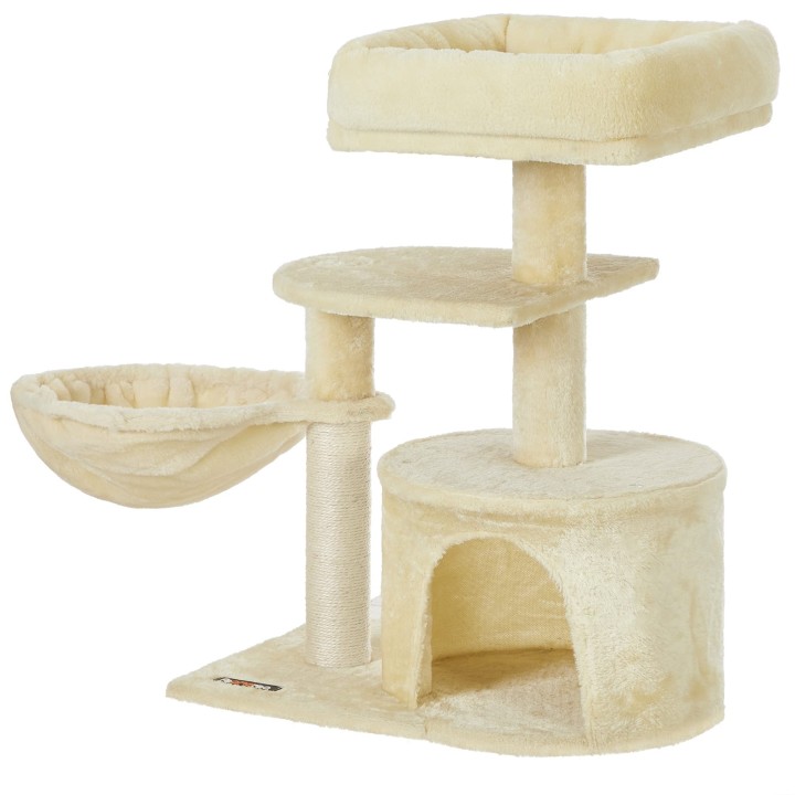 FEANDREA Katzenturm Mini, empfohlen für Kätzchen und ältere Katzen, platzsparendes Kratzwerkzeug, Höhe 68 cm, PCT59M beige
