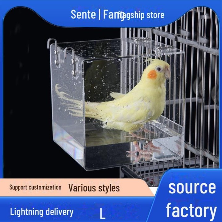 Papageienfutterspender und Vogelbad aus Acryl – No-Scatter-Design Old Model. Small bathtub [13*11*13CM]