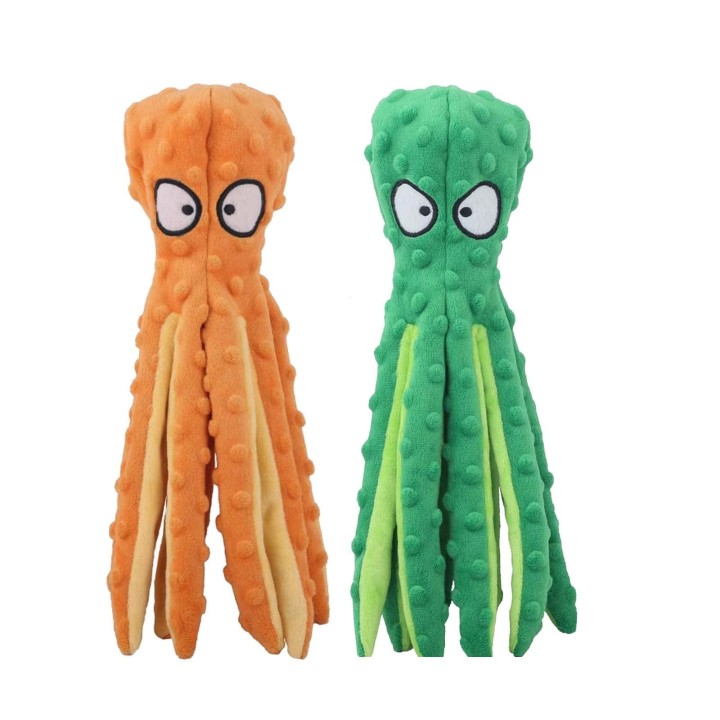 2er-Pack quietschende Hunde-Oktopusse, ungefüllt, knisterndes Hundekauspielzeug aus Plüsch, für das Training von Welpen und H