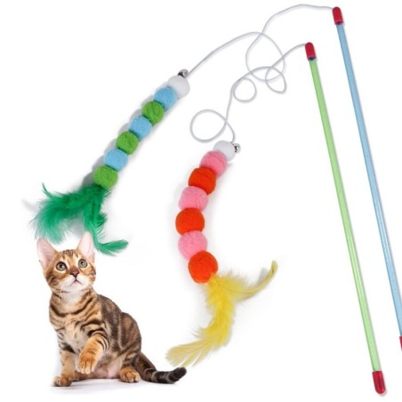 Kätzchen-Katzenspielzeug, interaktives Spielzeug, weiches Katzenspielzeug mit Federn und Glöckchen Free Size blau