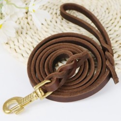 Lange Leder geflochtene Hundeleine braun Hund Zugseil Training Walking im Freien 1.2x120cm