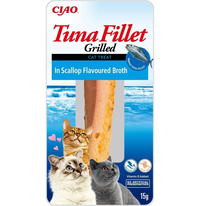 INABA Tuna fillet in scallop broth 15g Thunfischfilet in Brühe mit Jakobsmuscheln für Katzen