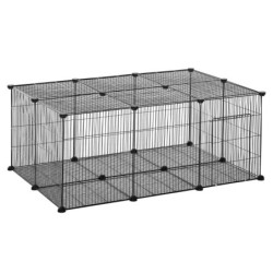 PawHut Kleintiergehege 105 cm x 70 cm x 45 cm 22 Platten Metall Schwarz   Aosom