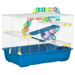 PawHut Nagerkäfig Kleintierkäfig mit Röhrensystem 79x46x60cm in Blau und Weiß, ideal für Hamster und Meerschweinchen   Aosom.