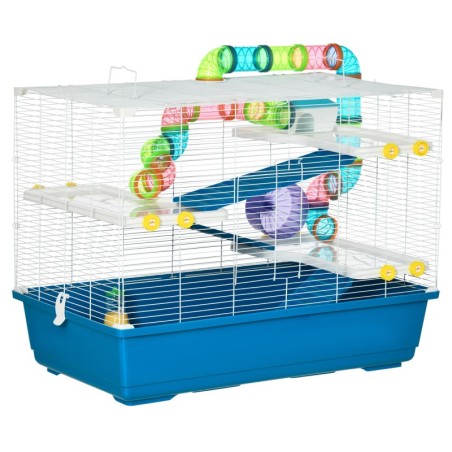 PawHut Nagerkäfig Kleintierkäfig mit Röhrensystem 79x46x60cm in Blau und Weiß, ideal für Hamster und Meerschweinchen   Aosom.