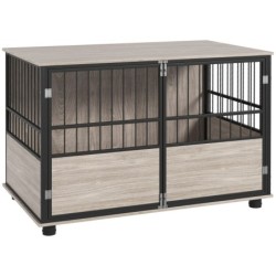 PawHut Hundekäfig für Zuhause, Hundehütte, Rutschfest Haustierkäfig, Hundebox mit Türen, Hundehaus für bis große Hunde, Walnu