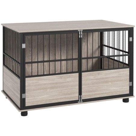 PawHut Hundekäfig für Zuhause, Hundehütte, Rutschfest Haustierkäfig, Hundebox mit Türen, Hundehaus für bis große Hunde, Walnu
