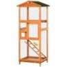 PawHut Vogelkäfig Vogelvoliere aus massivem Holz große Größe 2 Türen Teerdach herausnehmbares Blech - 68 x 63 x 165 cm Orange