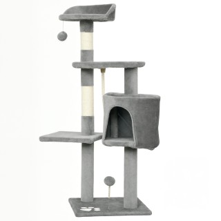 PawHut Katzenbaum multi-equipment Kratzbäume Kratzer Plattformen Höhle Seil Spielzeug 40L x 40B x 114H cm grau   Aosom